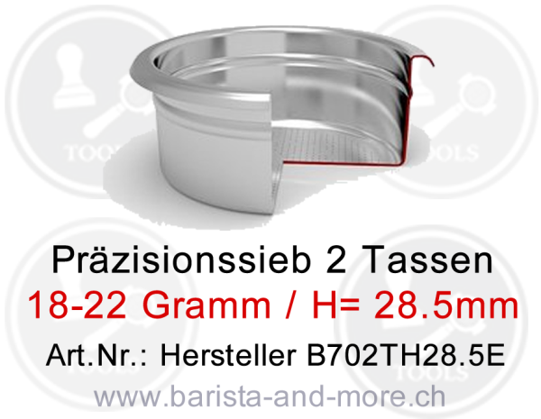 Präzisionssieb für 2 Tassen 18/22g H28,5 ø70 mm [B702TH28.5E]
